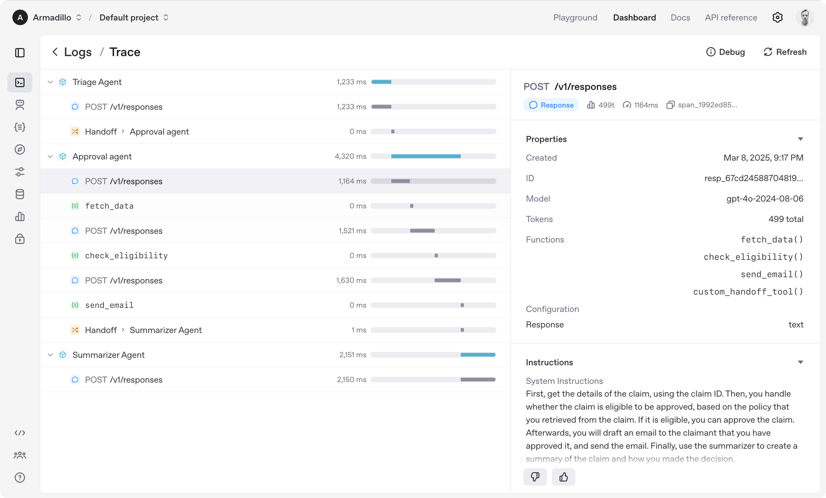 Image of the Agents Tracing UI