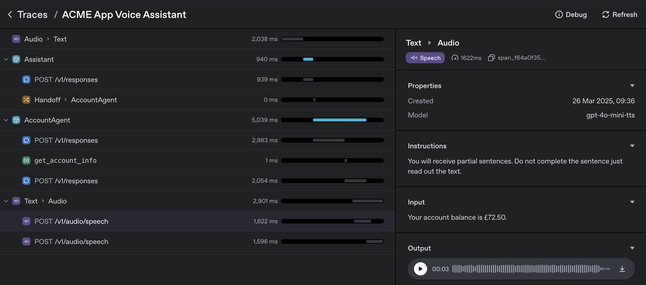 Audio trace